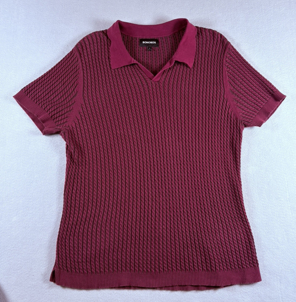 Bonobos Men's Large Burgundy Short Sleeve Sweater Polo Textured Knit